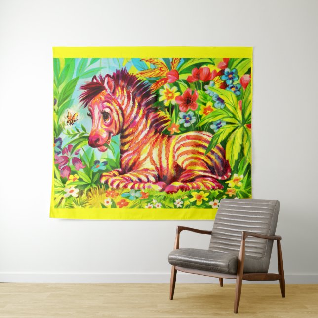 1960s colorful zebra print tapestry (In Situ (Horizontal))