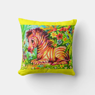 1960s colorful zebra print throw pillow