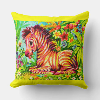 1960s colorful zebra print throw pillow