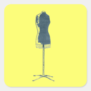1960s Fashion Retro quirky dress form Square Sticker
