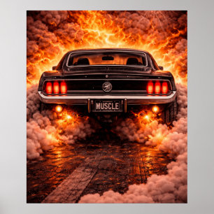 1960s Fastback Muscle Car Burnout Poster