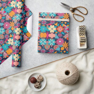 1960s Floral and Geometric Pattern Wrapping Paper