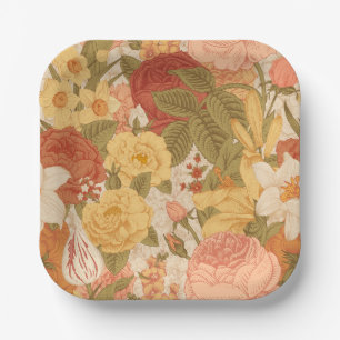 1960s floral botanical vintage ornate garden bloom paper plates
