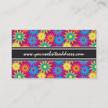 1960s Flower Power Colorful Floral Modern Pattern Business Card by VillageDesign at Zazzle
