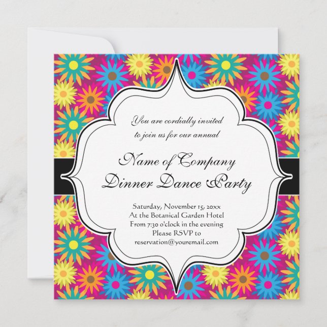 1960s Flower Power Colorful Floral Modern Pattern Invitation (Front)