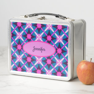 1960s Geometric Pattern in Pink, Purple & Blue    Metal Lunch Box