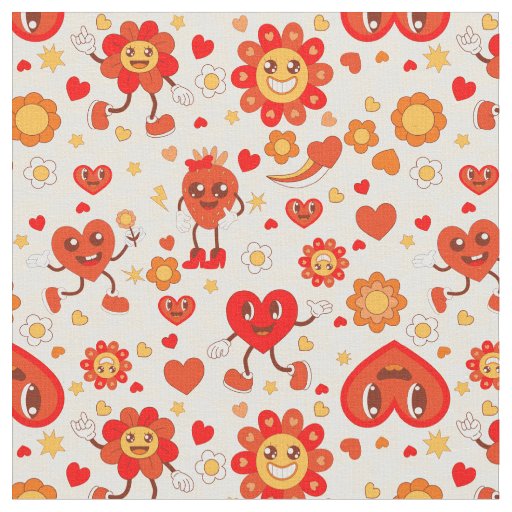 1960s groovy pop art valentines funky strawberry fabric