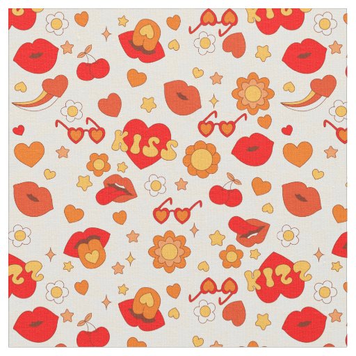 1960s groovy pop art valentines kiss fabric