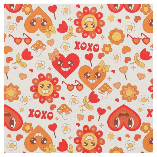 1960s groovy pop art valentines mushrooms fabric