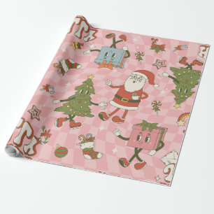 1960s groovy santa funky christmas wrapping paper