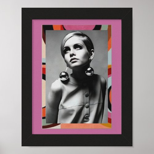 1960s Groovy Vintage Inspired Poster of Twiggy  