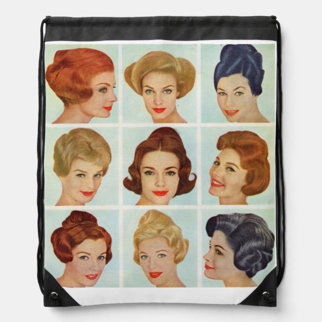 1960s hairstyles grid drawstring bag (Front)