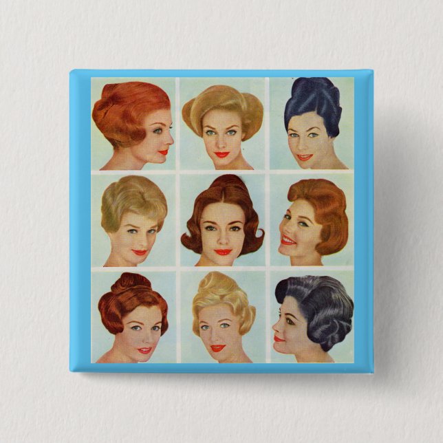 1960s hairstyles grid pinback button (Front)