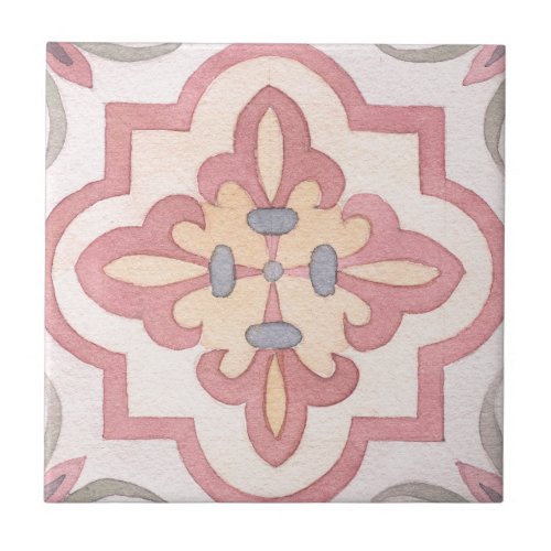 1960s Hand painted Flowers Classic watercolor pink Ceramic Tile