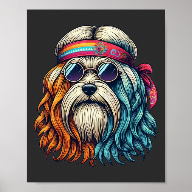 1960s hippie dog head funny animals art poster (Front)