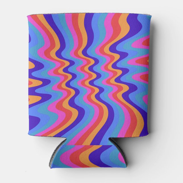 1960s Hippie Trippy Retro Wallpaper Can Cooler (Front)