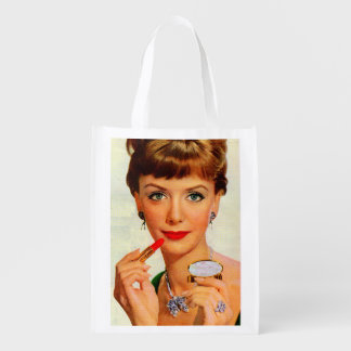 1960s lipstick lady reusable grocery bag