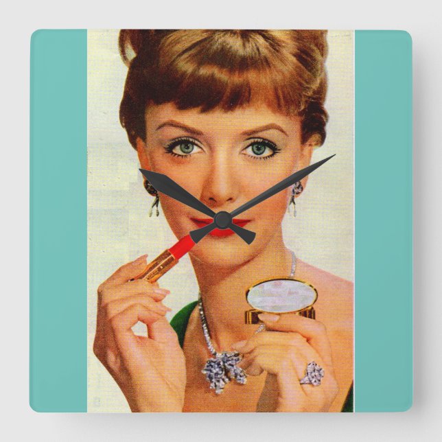 1960s lipstick lady square wall clock (Front)