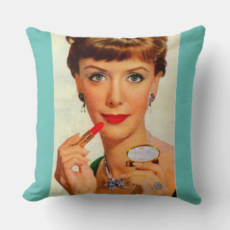 1960s lipstick lady throw pillow