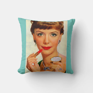 1960s lipstick lady throw pillow