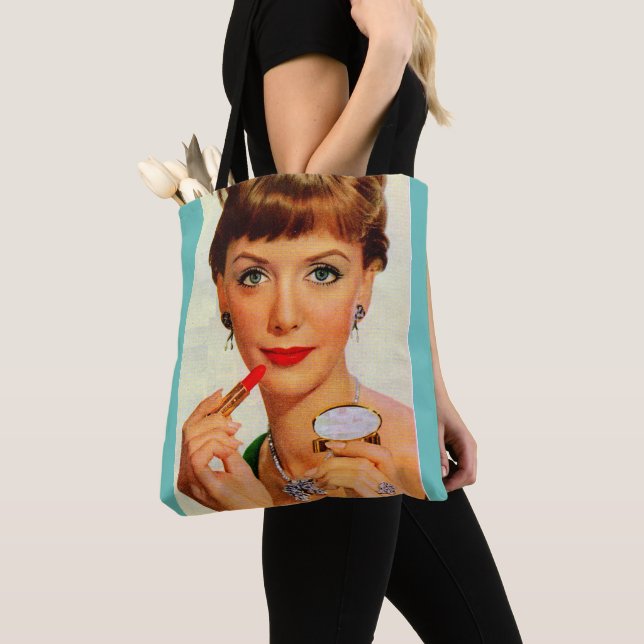 1960s lipstick lady tote bag (Close Up)