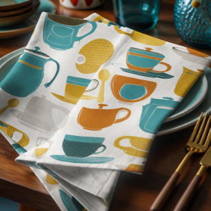 1960's Mid Century Modern teal, orange, yellow Cloth Napkin