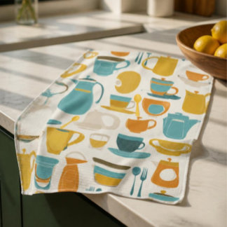 1960's Mid Century Modern teal, orange, yellow Kitchen Towel