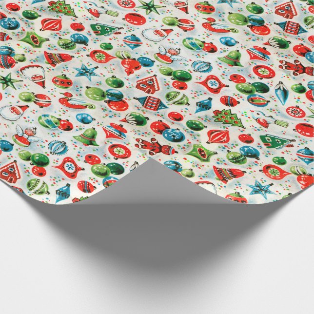 1960s Ornaments Santa and Cookies Christmas Wrapping Paper (Corner)
