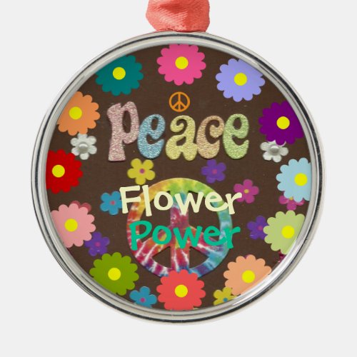 1960s Peace Flower Power retro design Metal Ornament