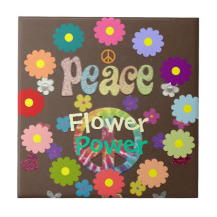 1960s Peace, Love, and Flower Power Ceramic Tile