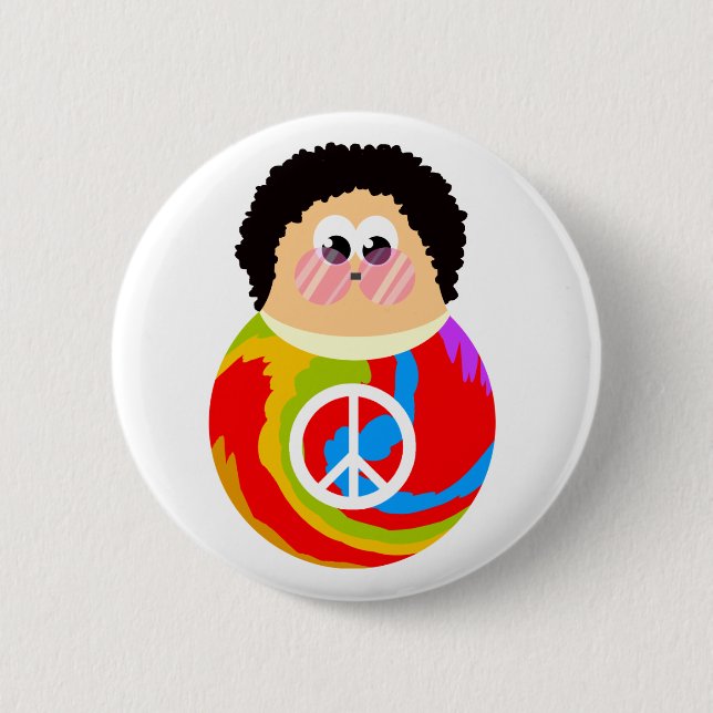 1960's Peace Sign Cartoon Character Kid Button (Front)
