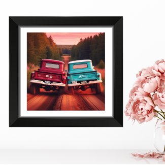 1960s Racing Trucks Down a Dirt Road Custom Names