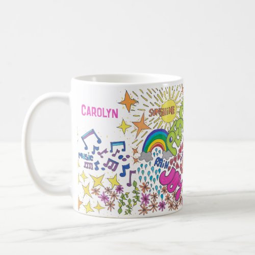 1960s retro art  Peace Love Joy  Your name Coffee Mug