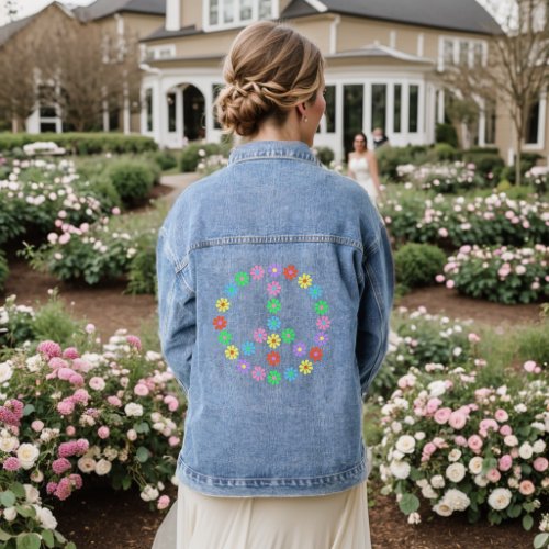1960s Retro Flower Power Peace Symbol  Denim Jacket