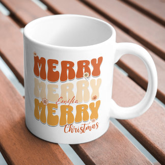 1960s Retro Groovy Merry Christmas Boho Name Mug