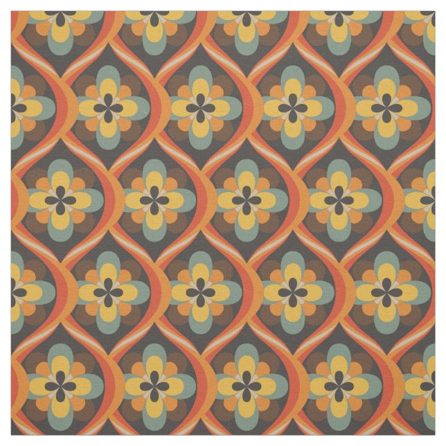 1960s Retro Groovy Orange Brown Gold Fabric (Swatch)