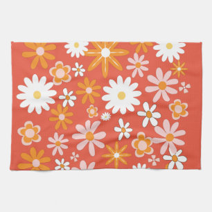 1960s Retro Orange Flower Power Kitchen Towel