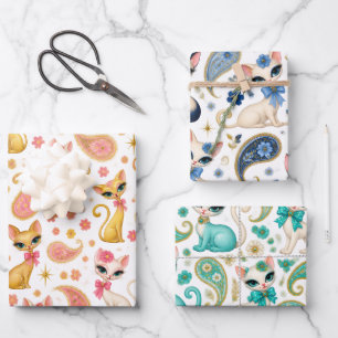 1960's Retro Oriental Cat Wrapping Paper Sheets