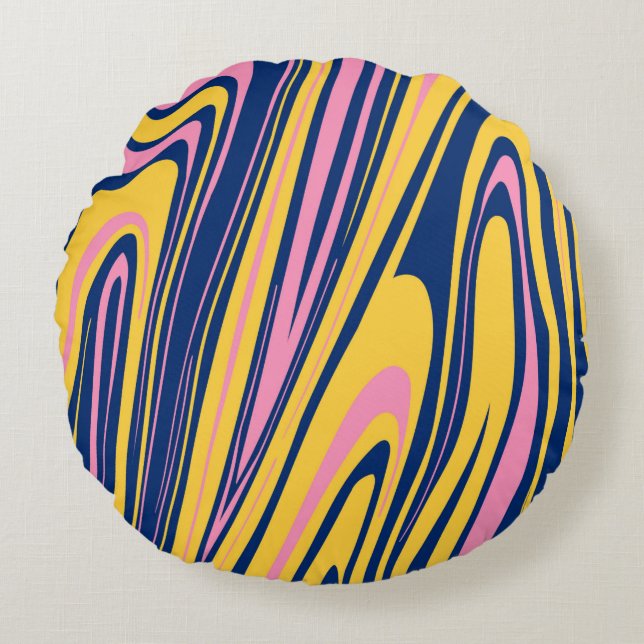 1960s Style Color Waves Backgrounds. Wavy Psychede Round Pillow (Front)