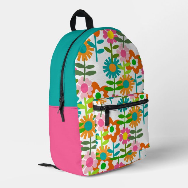 1960's Style Flowers Printed Backpack (Back Corner Left)