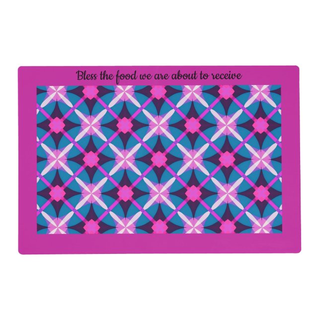 1960s Style Pattern in Pink, Purple & Blue Placemat (Front)