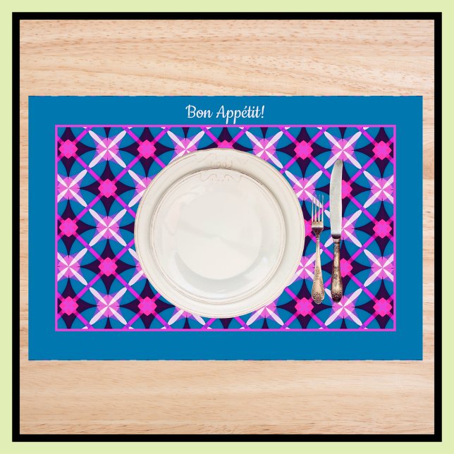1960s Style Pattern in Pink, Purple & Blue Placemat (Creator Uploaded)