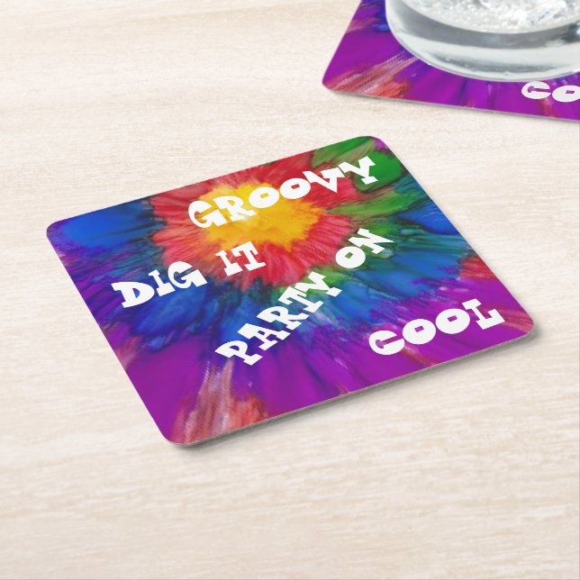 1960's Style Square Colorful Paper Coaster (Angled)