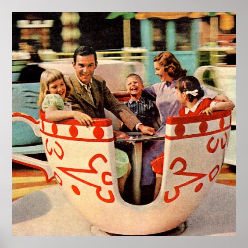 1960s teacup ride at the amusement park poster