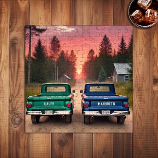 1960s Trucks Driving Down a Dirt Road Custom Names