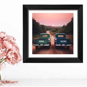 1960s Trucks on Dirt Road with Custom Names Photo Print