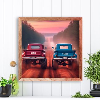 1960s Trucks Racing Down a Dirt Road Custom Names