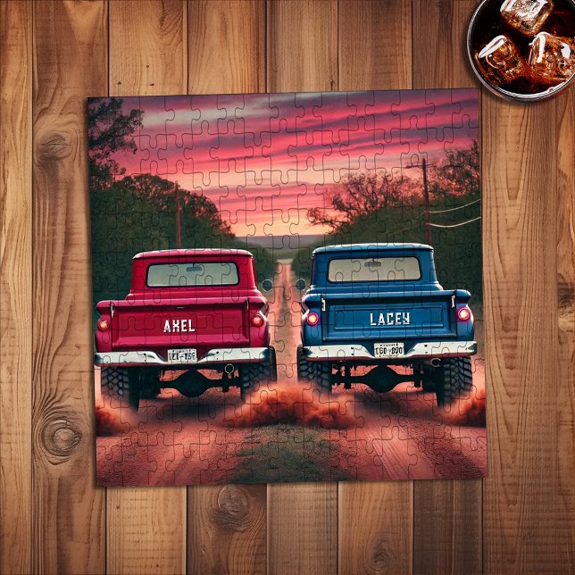 1960s Trucks Racing on Red Dirt Road Custom Names Jigsaw Puzzle (Creator Uploaded)