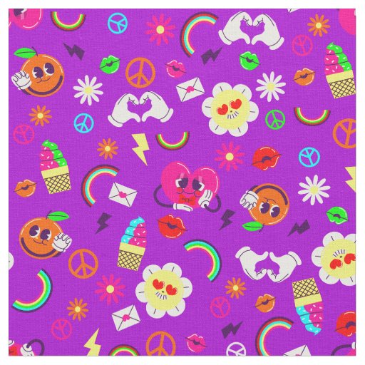 1960s valentines peace sign groovy rainbow  fabric