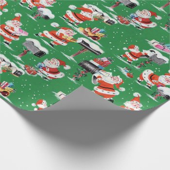 1960s Vintage Santa Claus With Prsents Wrapping Paper by christmas1900 at Zazzle
